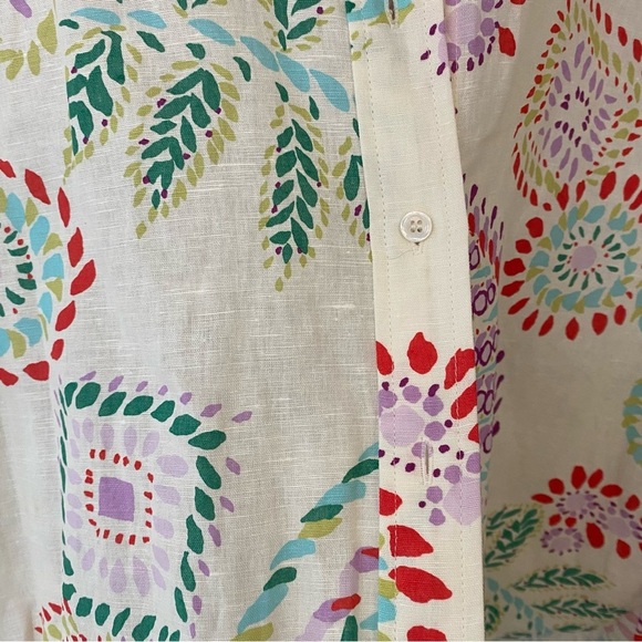 Zara Button Down Shirt L NWT Summer Print Linen Blend Bohemian - Picture 8 of 14